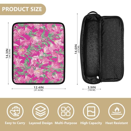 Bolsa de viaje para herramientas de cabello resistente al calor, Rosa Retro con estampado de campanillas, gran capacidad para planchas, rizadores y alisadores. miniatura 4
