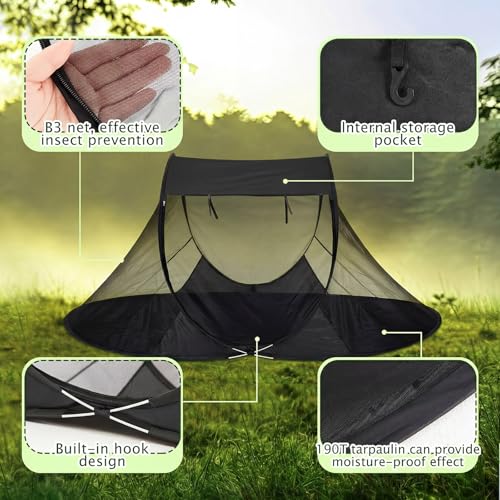 Image of Pop up Mosquito Tent for Camping, 86.6 x 59 x 45.3 Inch Bug Net Tent with Instant Automatic Setup, Lightweight Portable Screen Net Fits Most Camping Cot for Outdoor Hiking Travel(Black)