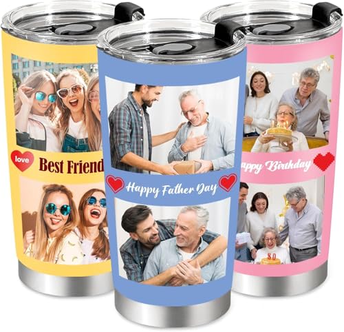 Image of Personalized Tumbler with Photo - Custom 20oz Stainless Steel Travel Coffee Mug with Lid, Customized Gifts for Birthday Anniversary for Boyfriend Mom Dad Friends