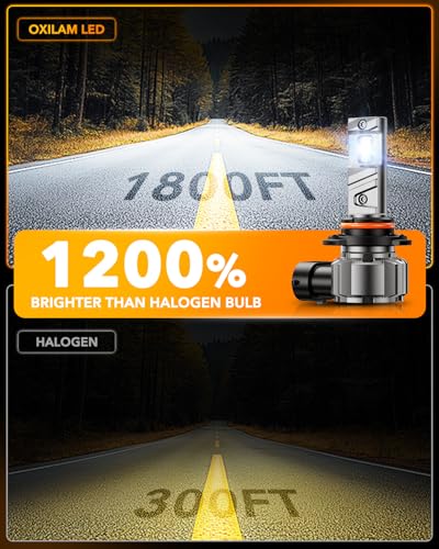 Image of OXILAM 9005 9006 LED Light Bulb, 12X Brighter 6500K Cool White, Anti-Flicker, 60,000Hrs Lifespan, HB3 HB4 LED Light Compatible with Cars Trucks SUVs, Pack of 4