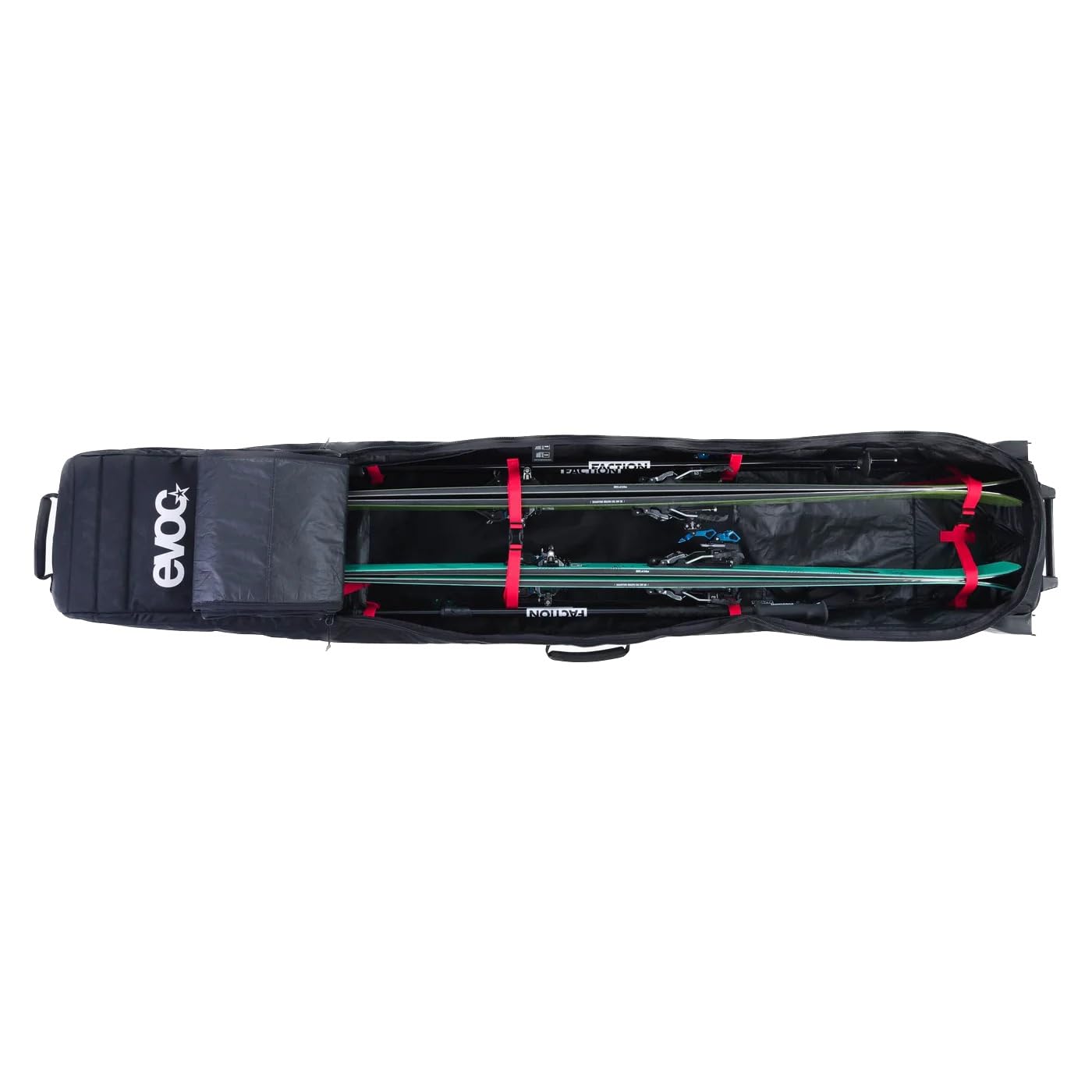EVOC SKI ROLLER Torba podróżna na narty (składana, odpowiednia dla maksymalnie dwóch par nart, wymienne kółka dla cichego i płynnego toczenia, wytrzymały materiał, rozmiar: L), czarna
