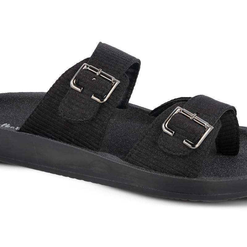 Image of Walkaroo Men's Double Buckle Slide Sandals|Open Toe Casual Flat Slippers,Adjustable Buckle Straps, Soft Cushioned Footbed, Fabric Upper,Lightweight Flexible Sole |Casual, Daily Wear, Home, Travel, Shopping&Comfortable Wear Sandals for Men's|WGR53044