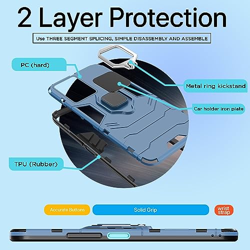 Image of Pikkme Back Cover for iQOO Z6 Lite 5G | 360 Protection | Ring Holder | Kickstand | Tough Armor Case (Blue)