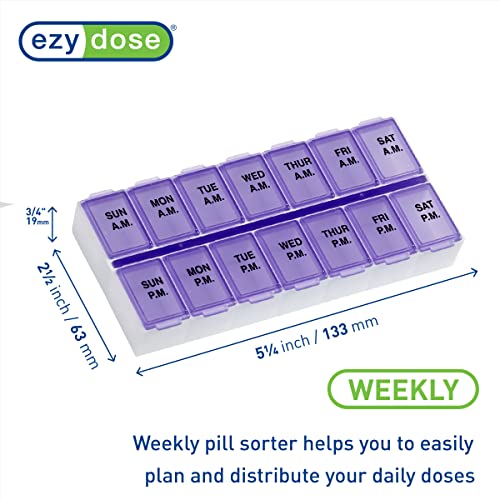 Image of Ezy Dose Weekly (7-Day) AM /PM Pill Organizer, Vitamin Case, and Medicine Box, Medium Compartments, 2 Times a Day, Purple (Pack of 2)