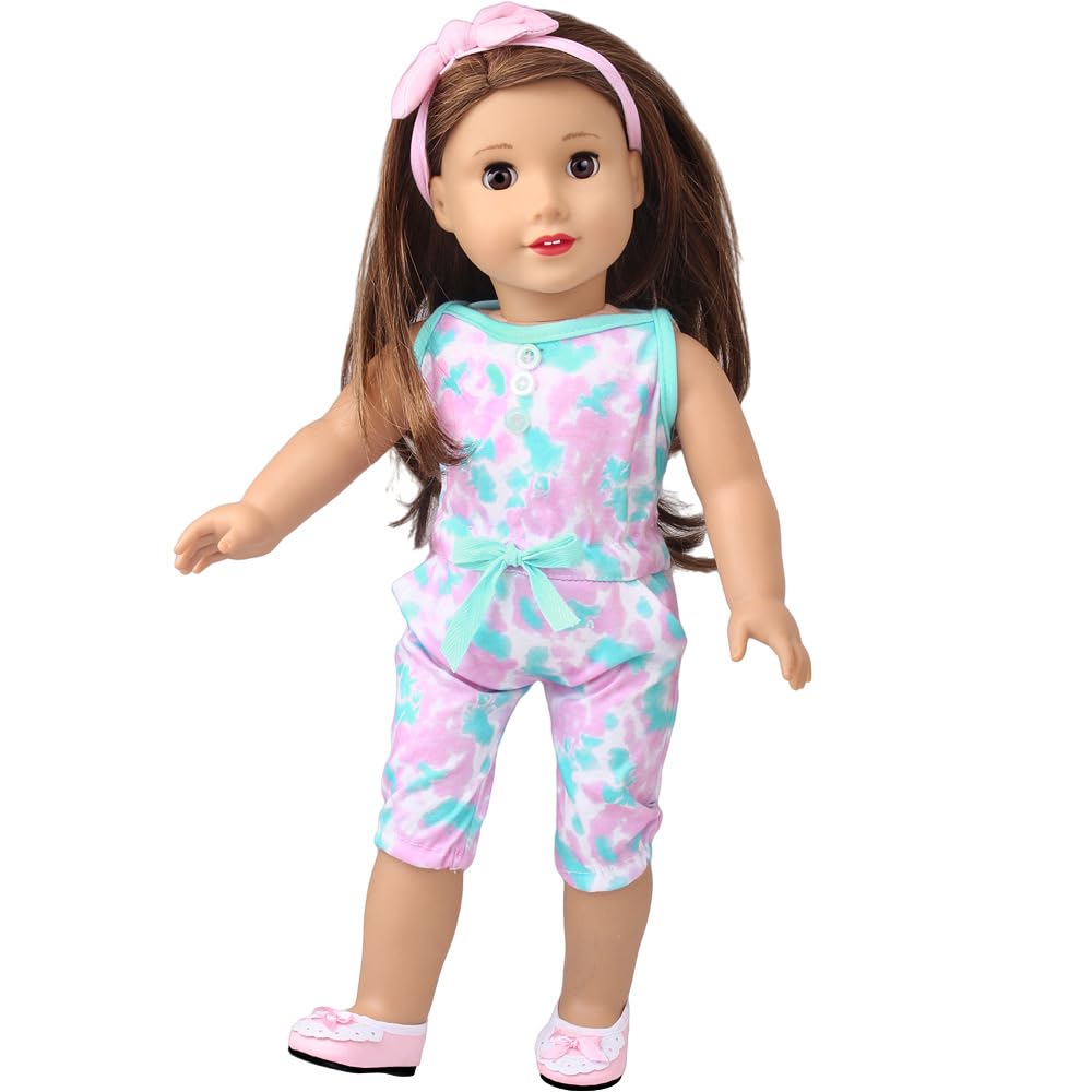 NIXNUT Doll Clothes Jumpsuit Bodysuit Summer Clothing with Hairband for American Girl Doll 18-inch, Multicolored, free size - Image 3