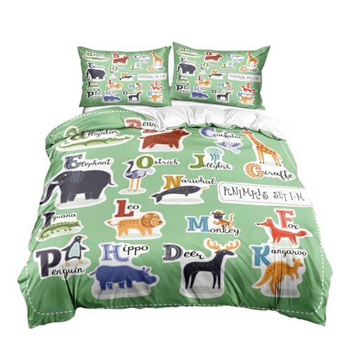 Gxhong Ropa de cama infantil, animales del bosque, funda de edredón y funda de almohada, animales salvajes 3D, funda nórdica de 135 x 200 cm y funda de almohada de 50 x 75 cm, juego de ropa de cama