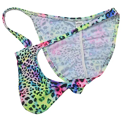 Orocojuco Men Leopard Bikini Briefs Whale Tail Back Underwear Pouch Mini Briefs 3-Pack (Color Leopard) L Orocojuco-04 #TOP2