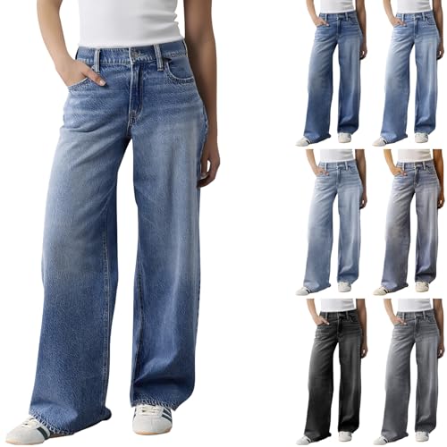 Women Baggy Jeans Low Rise Wide Leg Jeans Trendy Stretchy Straight Leg Boyfriend Jean Loose Casual Denim Pants