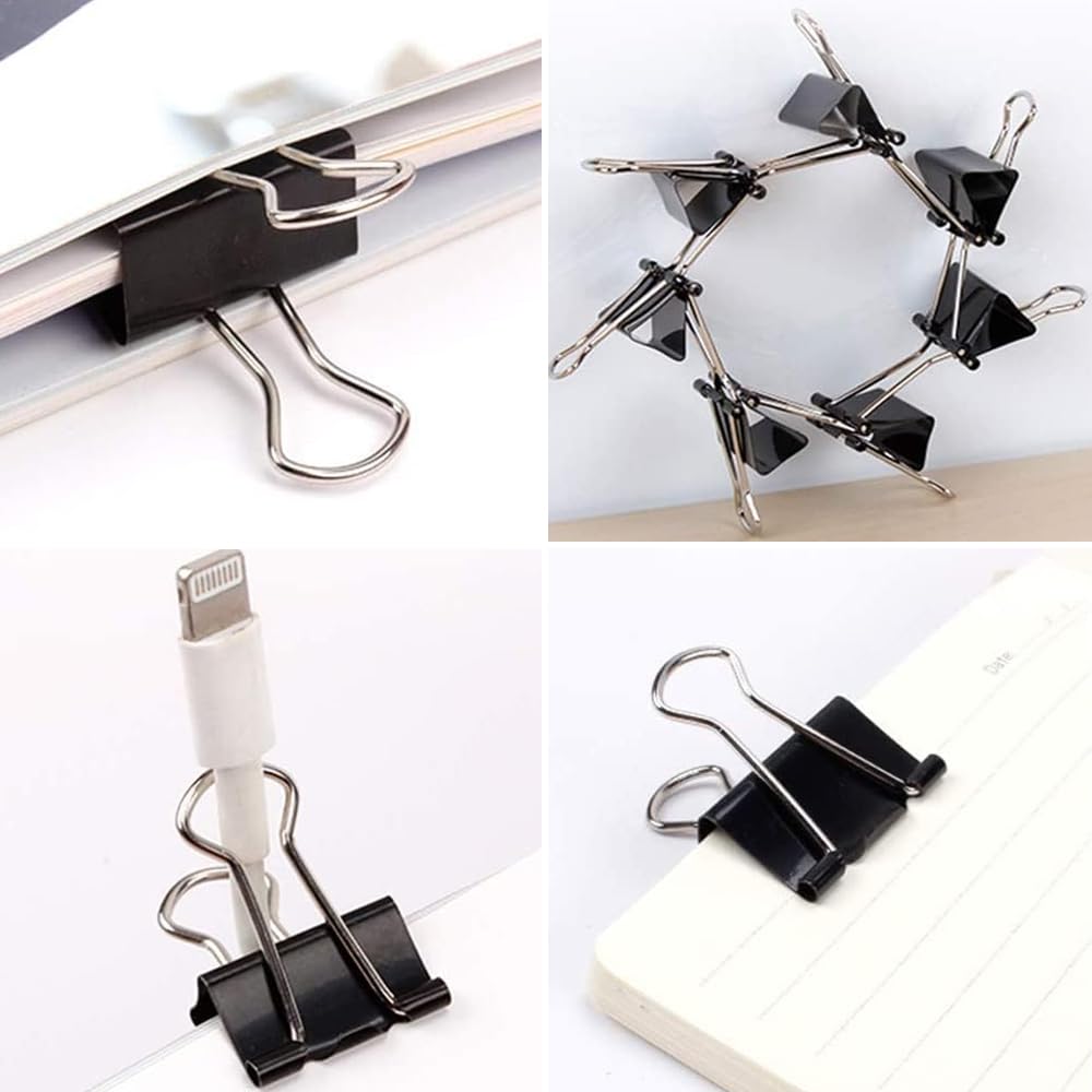 90PCS Binder Clips, Black Foldback Clips, 4 Sizes Bulldog Clips (15mm - View #11
