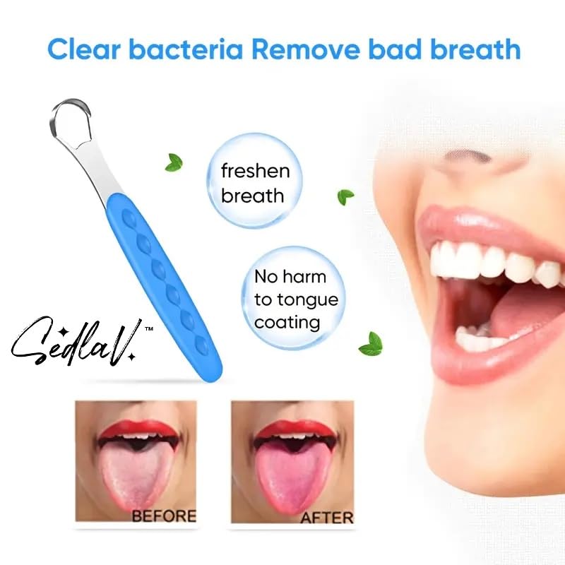 SEDLAV Stainless Steel Tongue Scraper for Adults & Kids - Gentle Oral Tool for Fresh Breath and Mouth