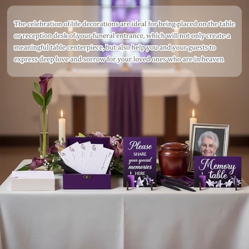 Image of Gilprop 112 Pcs Celebration of Life Memory Cards Set Share a Memory Cards with Box 2 Wood Sign with 4 Hold and 5 Pens, Sympathy Memorial Gifts Funeral Keepsake Decorations (Lily)