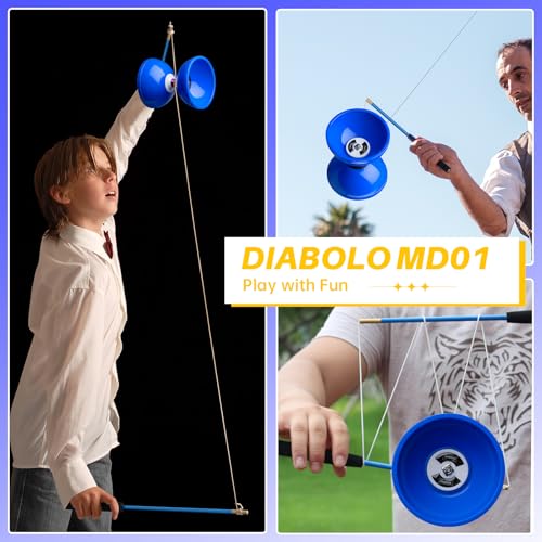 Image of MAGICYOYO Pro Triple Bearing Diabolo Medium Size 5 inch Blue Chinese Yoyo Toy with 2 Pair Carbon Sticks+ 2 Extra Strings +1 Net Bag, High Performance Chinese Yoyo Diabolo Skill Toy