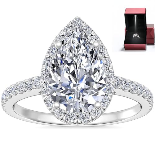 Engagement Rings for Women Wedding Promise Ring - Sterling Silver Rings for Women 1 Carat D Color VVS1 Pear Shaped Crushed Ice Diamond, 18K White Gold Plating Women's Diamond Rings Ideal Gift for Her