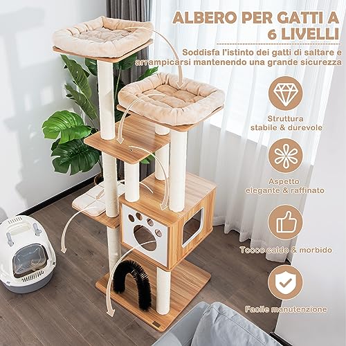 COSTWAY Albero Tiragraffi per Gatti 176 cm