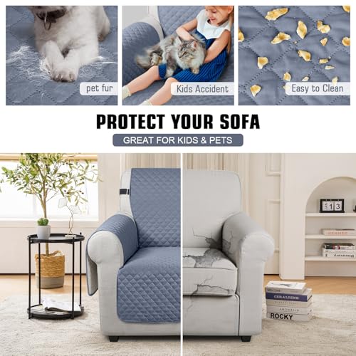 Image of TAOCOCO Sofa Slipcovers 1 Seater,Sofa Settee Covers with Storage Pockets,Non Slip Couch Covers,Washable Sofa Protector for Kids /Dogs /Pet(Bluish Grey)