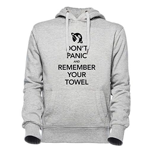 Dont Panic and Remember Your Towel Unisex Grå Hoodie Herr Dam, Grå, L