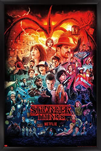 Netflix Stranger Things - Three Seasons One Sheet Wall Poster, 34L" x 22.4W", Black Framed Version