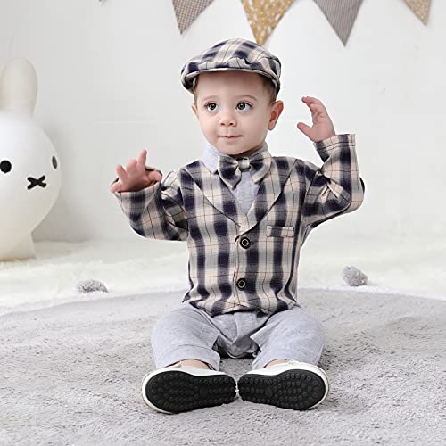 Image of Baby Boy Suit, One-Piece Romper & Vest & Beret & Bowtie (0-24 Months)