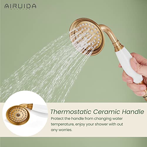 Airuida Antique Brass Wall Mount Bathtub Faucet With Handheld Shower Sprayer Wall Mount Only Tub Faucet Double Cross Handles Hot And Cold Water Mixer Tap Shower Vintage Style #TOP6