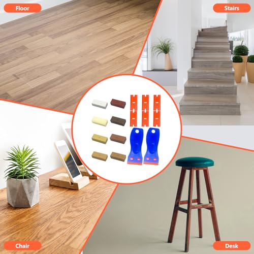 VINEST Hartwachs Laminat Reparaturset, Holz Parkett Reparaturset, 8 Farben Emaille Fliesen Reparaturset, Holzkitt Eiche Fliesenreparaturset für Laminatboden PVC Bodenbelag Arbeitsplatte