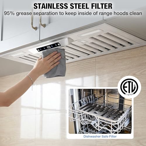 Image of Range Hood Insert 30 Inch, 900 CFM Built in Vent Hood | Stainless Steel, Gesture & Touch Control, Ducted /Ductless Convertible, 3-Speed Fan with Charcoal Filter