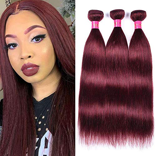 8A Brazilian Hair Straight 3 Bundles Burgundy Straight Hair Weaves Brazilian Human Virgin Hair #99j Human Hair Extension Burgundy Human 12"14"16"