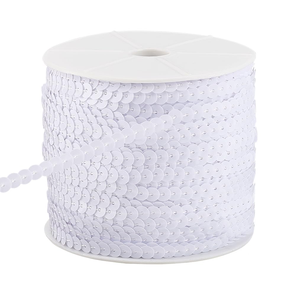 PH PandaHall 100 Yards 6mm Flat Sequin Strip White Spangle Sequins Paillette Trim Spool String Sequin Beads for Jewelry Making and Costume Accessories