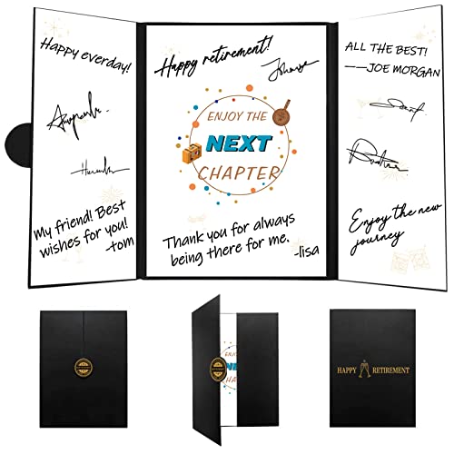 Retirement Guest Book Alternative - Black Gold Embossed Signature Certificate 18x12 Inches
