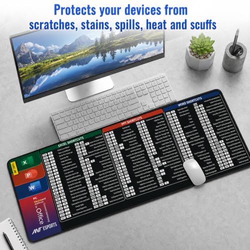 Image of Ant Esports Microsoft Office Shortcuts Mouse Pad 300 x 800 mm Extended Desk Pad for Excel Word PowerPoint Office Desk Mat Non-Slip Rubber Base Stitched Edges