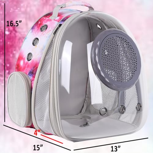 Pimoka Cat Carrier Backpack Galaxy Front Expandable Large Cat Backpack Bubble - Pet Carrier Backpack for Small Dogs Fit up to 20 lbs Travel Hiking Camping Carrying Bag (Front Expandable-Galaxy Pink) - Thumbnail 2