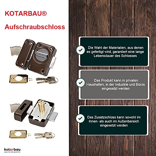 KOTARBAU® Aufschraubschloss 110 mm Kastenschloss Zustazschloss Türschloss Profilzylidner Türzusatzschloss Schloss Garagenschloss Torschloss Braun Top