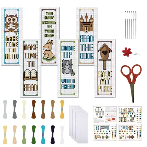 FREEBLOSS Conjunto de 6 kits de marcadores de página de ponto cruz, desenho de animais e palavras, k
