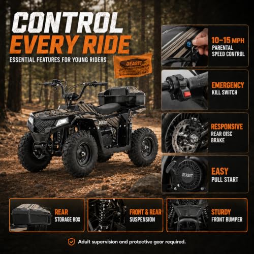 Image of XW-A19 40CC 4-Stroke Gas Powered ATV Quad for Kids 6+, Kids 4 Wheeler with Parental Speed Control, 15 MPH Max Speed, 165 lbs Capacity, Pull Start, LED Headlight and Rear Storage Box (Camo03)