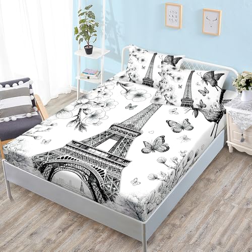 Bed Sheets Mariposa Negra Sabanas Bajeras 180x200 Microfibra Sabanas Cama 180 Transpirable Suave Juego de Sabanas 30cm Profundidad Lavable Cubre Colchon Elastico Ajustable