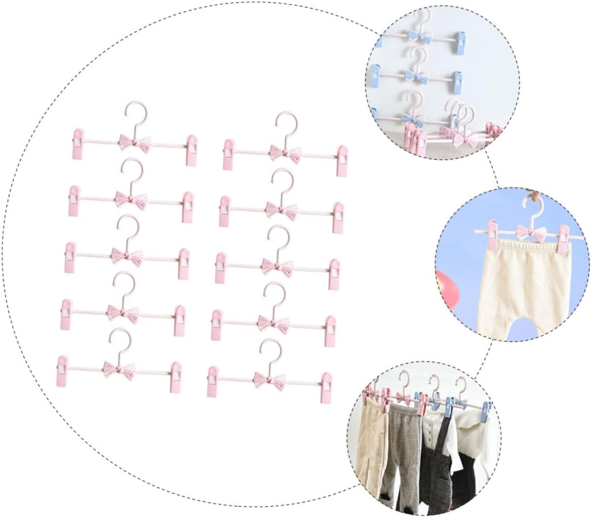 Adjustable Anti-Skid Pants Hangers, Stretchable Household Clip Hangers with Pants Clips, Pink 10pcs for Jeans and Skirts Closet Organization