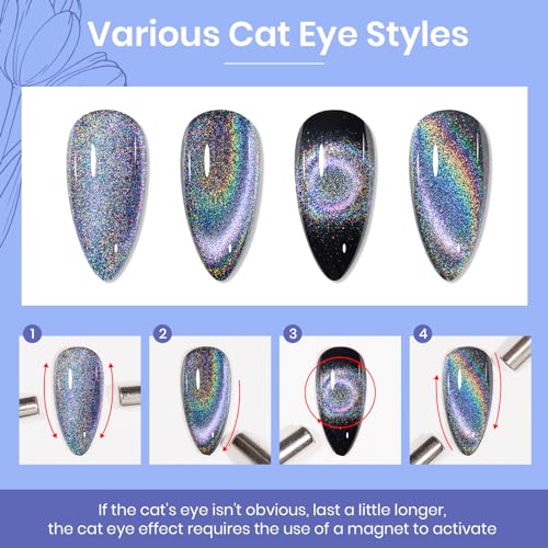 MIZHSE Holographic Cat Eye Gel Nail Polish Magnetic Cateye Gel Polish Vibrant Rainbow Effects Nail Salon Kit Manicure DIY at Home - Image 5