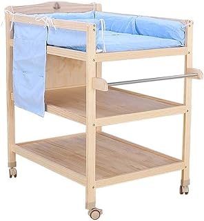 Przewijak przewijak dla niemowląt, trójwarstwowy stojak do przechowywania noworodków, stolik do masażu dla niemowląt, drewniana toaletka na kółkach (kolor: różowy)