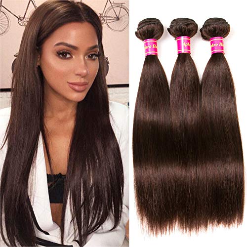 Aphro Hair Brazilian Straight Hair 3 Bundles Brown Hair Weave 8A Unprocessed Virgin Human Hair Bundles 2# Dark Brown (16 16 16)