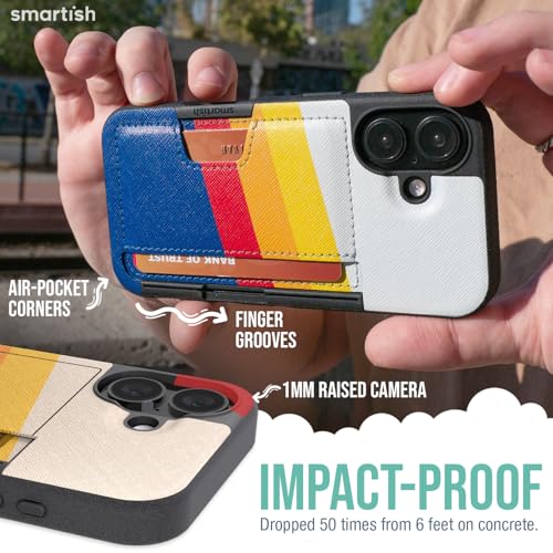 Image of Smartish iPhone 16 Wallet Case - Wallet Slayer Vol. 2 [Slim + Protective] Credit Card Holder w /Kickstand - Drop Tested Hidden Card Slot Cover Compatible w /Apple iPhone 16 - Striped Up