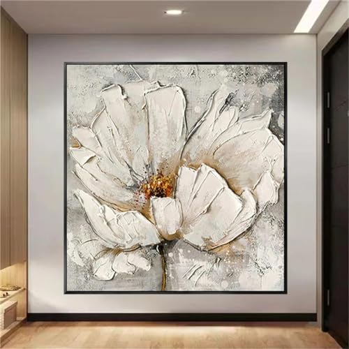 Tableau de pivoine texturée pour habiller un grand mur vide de salon avec élégance