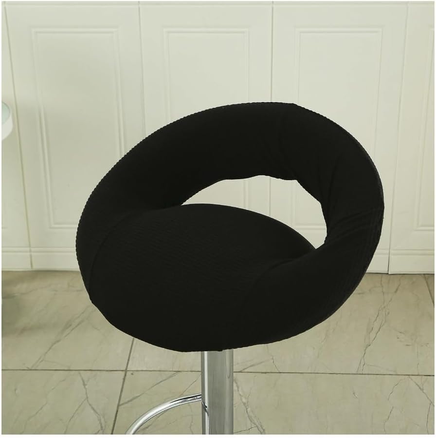 Housse Assise Rond Extensible pour Chaise de Bar avec Dossier Creux, Housse Lavable pour Chaise de Bar, Protège-Tabouret Pivotant de Cuisine(Black,2PCS)