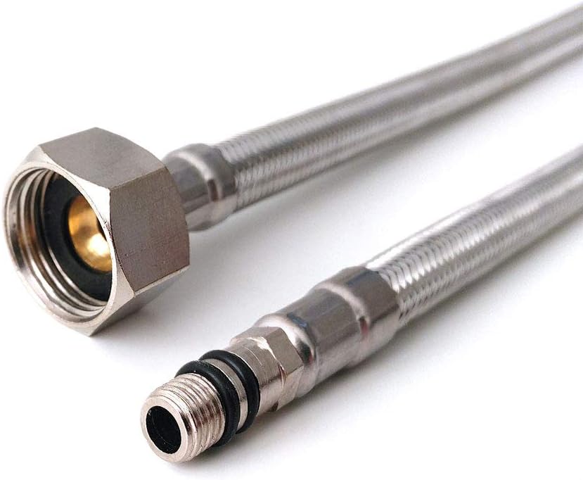 2 x M10 (10mm) x 1/2 BSP (600mm) Flexible Tap Connectors | Kitchen Sink/Basin Monobloc Mixer Hot and Cold Tap Connector Flexi Pipe Tails | Braided Stainless Steel - Plumbing Fittings
