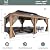MELLCOM 12' x 20' Hardtop Gazebo, Wood Grain Aluminum Frame Outdoor Gazebo with Galvanized Steel Double Roof, Permanent Metal Pavilion with Curtains and Nettings for Patios, Gardens and Lawns