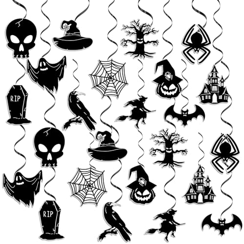 Halloween Ceiling Hanging Decorations - 48 Pack Swirl Streamers with Ghost Pumpkin Witches for Home Indoor Outdoor Party Decor