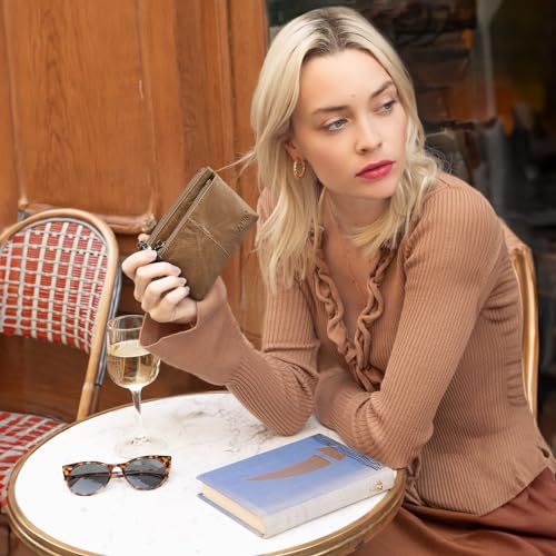 Image of S-ZONE Genuine Leather Coin Purse Women Small Change Wallet Pouch Card Holder with Keychain Gift Box