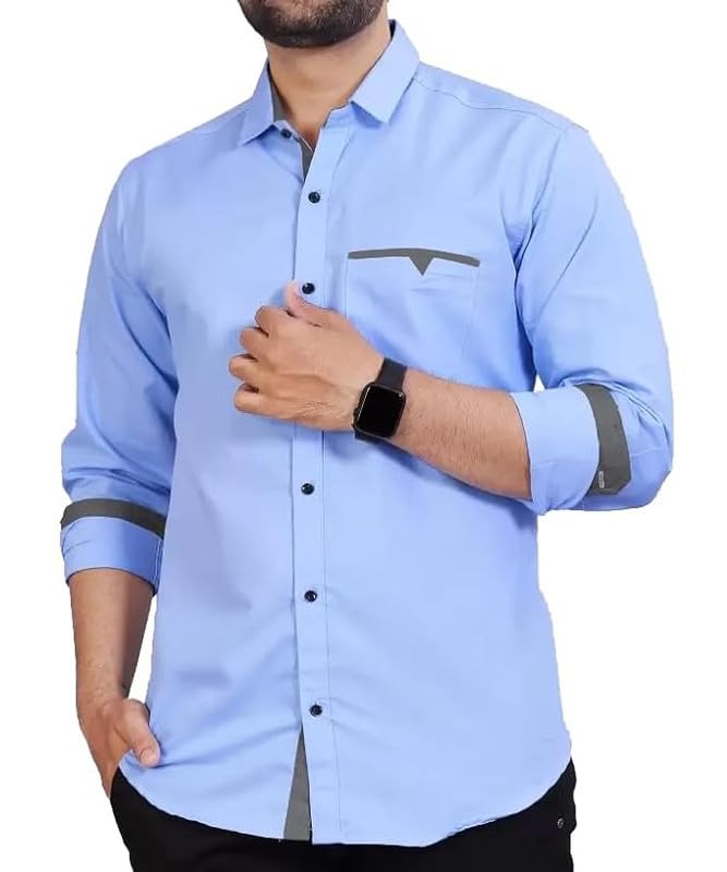 Tee Projekt Men's Regular Fit Solid Soft Touch Cotton Casual Shirt with Pocket Design with Spread Collar & Full Sleeves