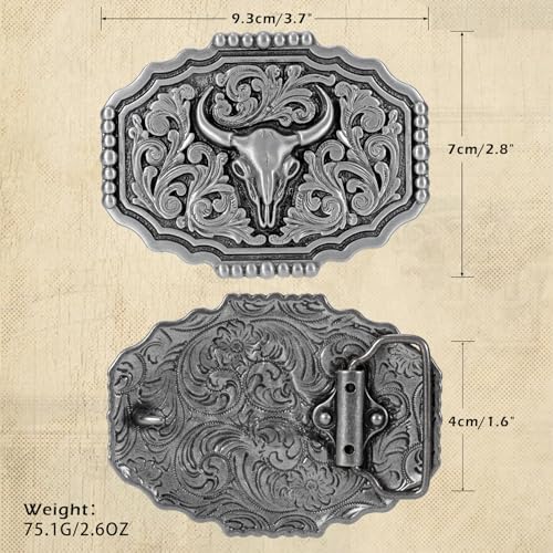 Image of SANSTHS Cowboy Belt Buckle, Western Belt Buckles for Men Women Texas Bull Rodeo Cowgirl Belt Buckle