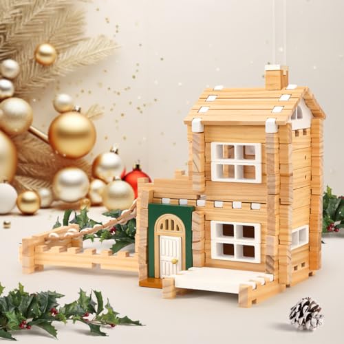 Jovi-mindly Building Blocks Set Wooden Blocks Toys (96 pcs) with Storage Bag, Educational Classic Wooden Blocks for Toddlers Ages 3+ Boys and Girls Aged (Christmas Set with Printed Manual)