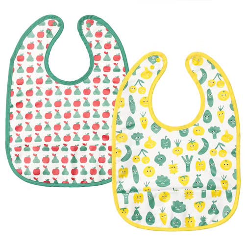 IKEA Kids Colorful Waterproof Bib, Fruit/ Vegetables Pattern Pack Of 2(Green/ Yellow)