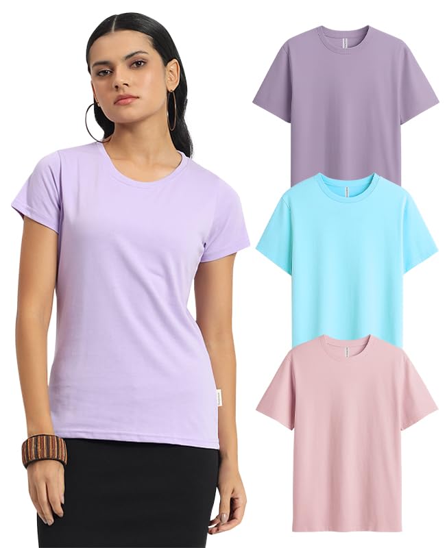 Image of Sleepynuts Women's Plain Round Neck Regular Fit Half Sleeve Cotton T Shirt